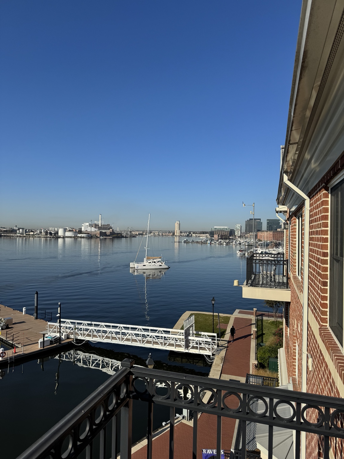 Baltimore waterfront view from a residential balcony