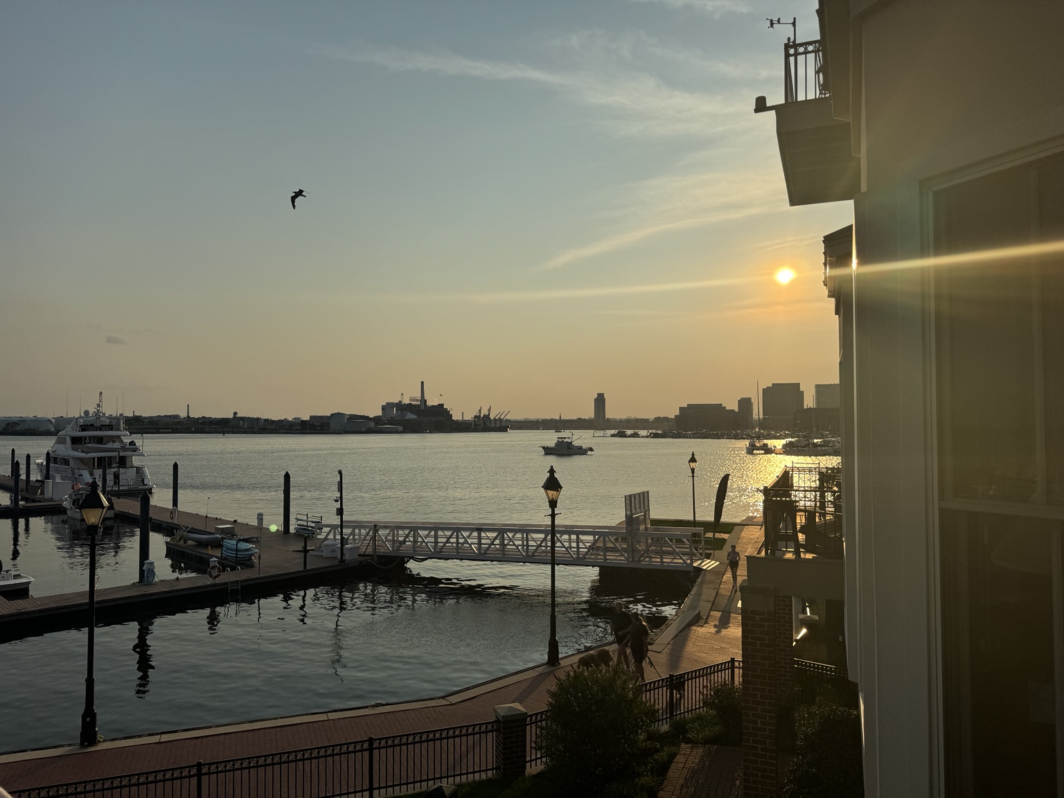 Baltimore harbor waterfront at sunset